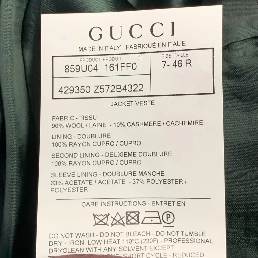 GUCCI Size 36 Regular Red Green Navy Plaid Wool Cashmere Sport Coat